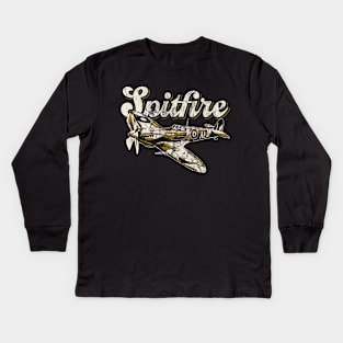 Spitfire RAF Fighter Aircraft Plane Airplane British UK Supermarine Retro vintage Kids Long Sleeve T-Shirt